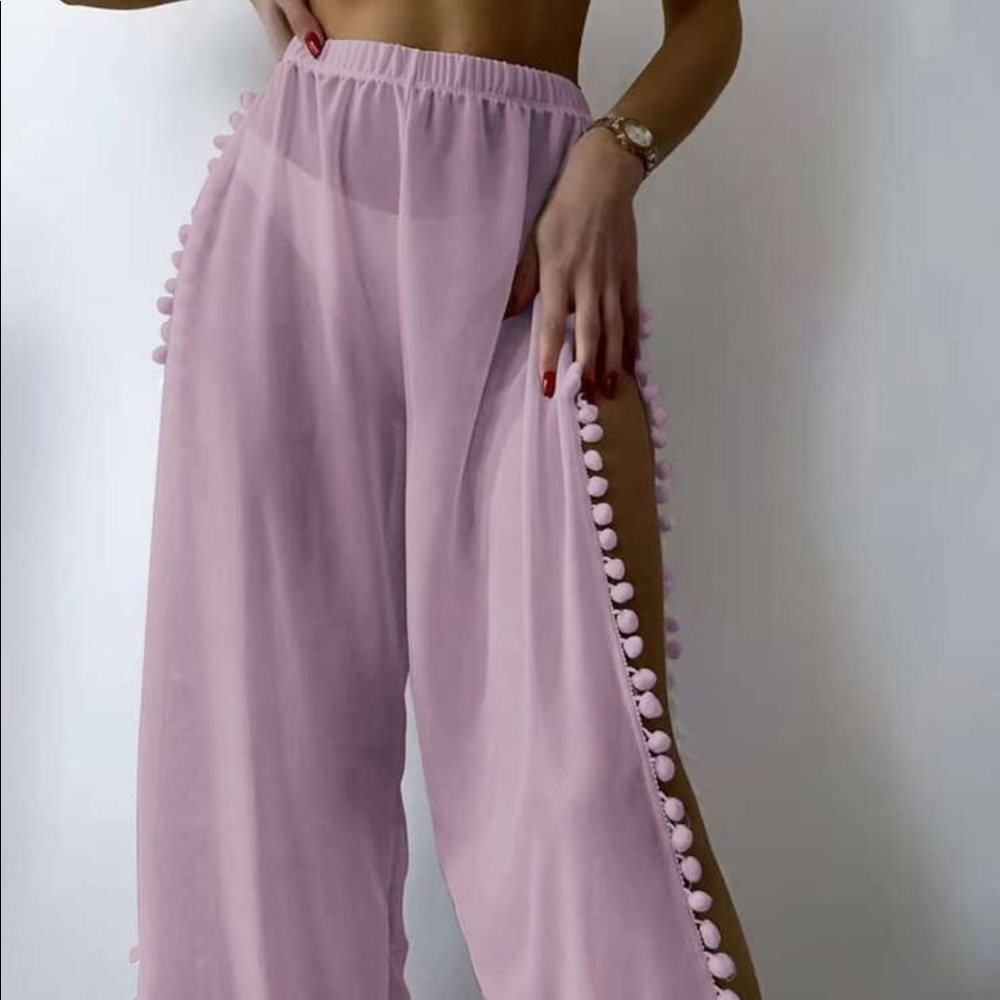 NEW Chiffon Pom-Pom Trim Cover Up Pants